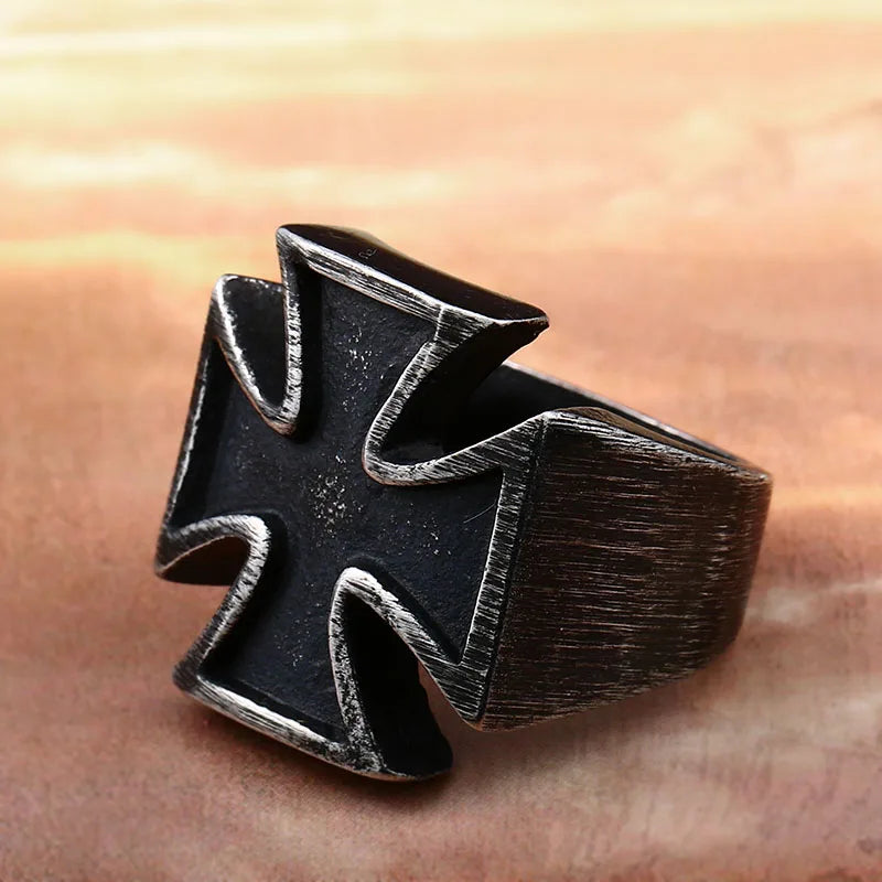 Steel Iron Cross Style Rings Men