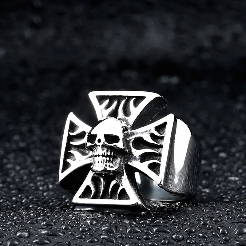 Steel Iron Cross Style Rings Men