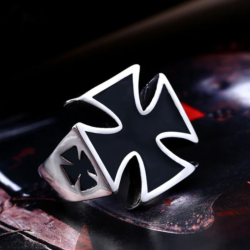 Steel Iron Cross Style Rings Men