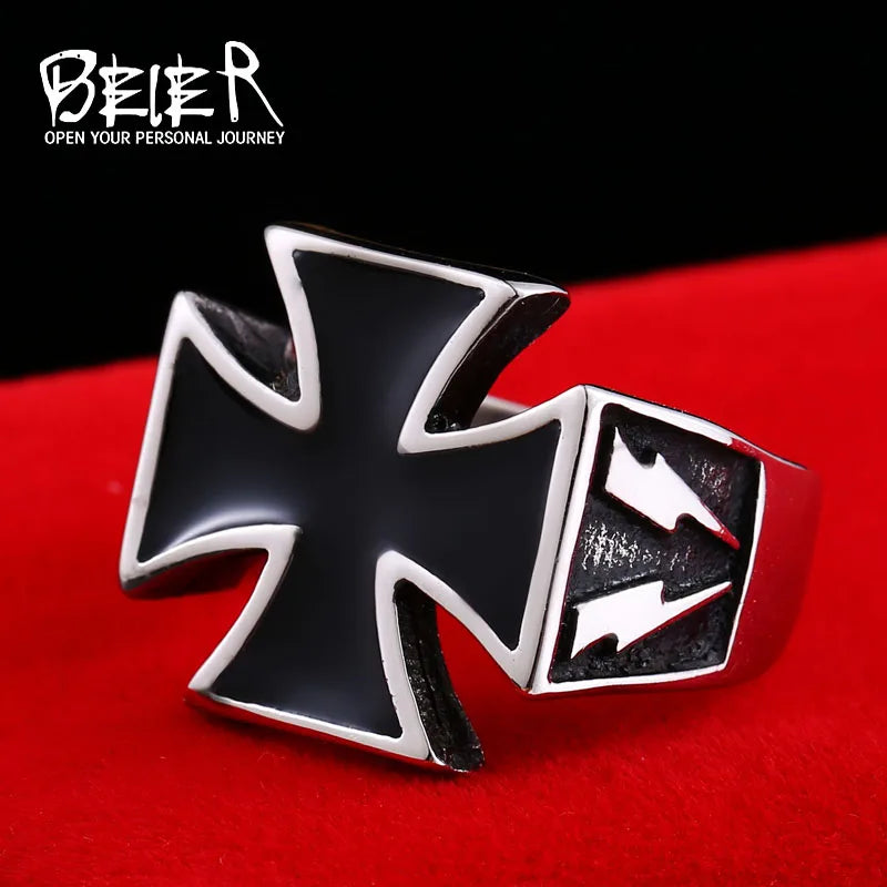 Steel Iron Cross Style Rings Men