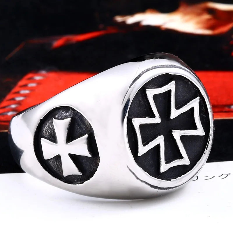 Steel Iron Cross Style Rings Men