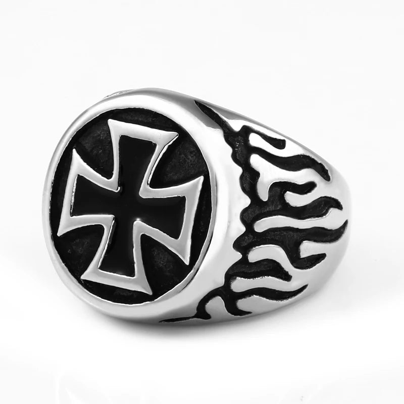 Steel Iron Cross Style Rings Men