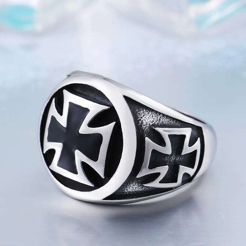 Steel Iron Cross Style Rings Men