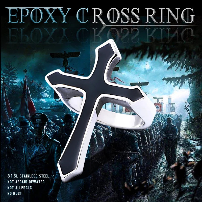 Steel Iron Cross Style Rings Men